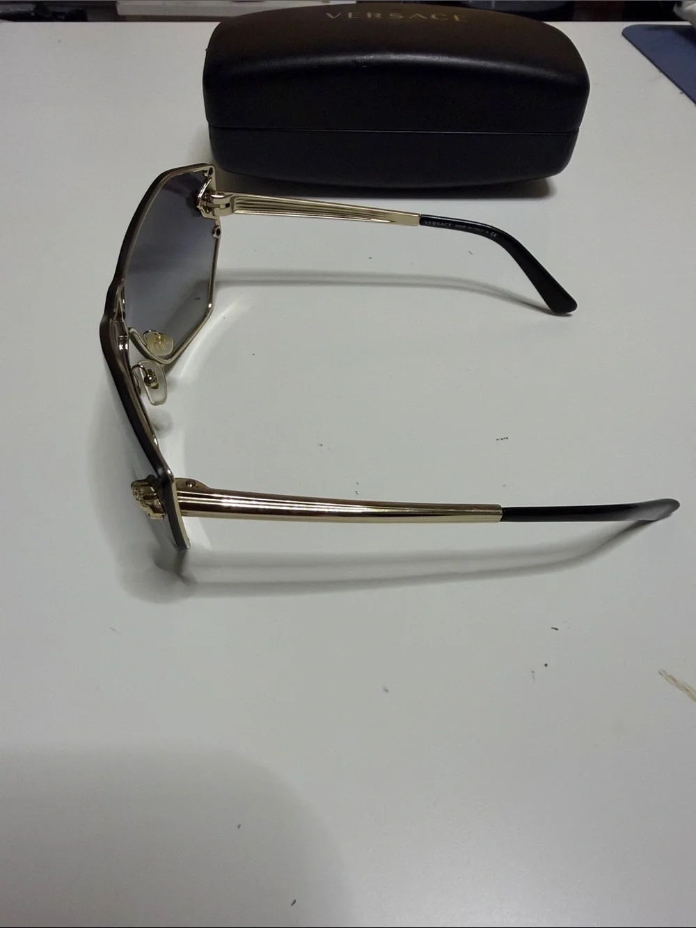 Versace Black Gradient Shield Sunglasses with Gold Medusa Accents